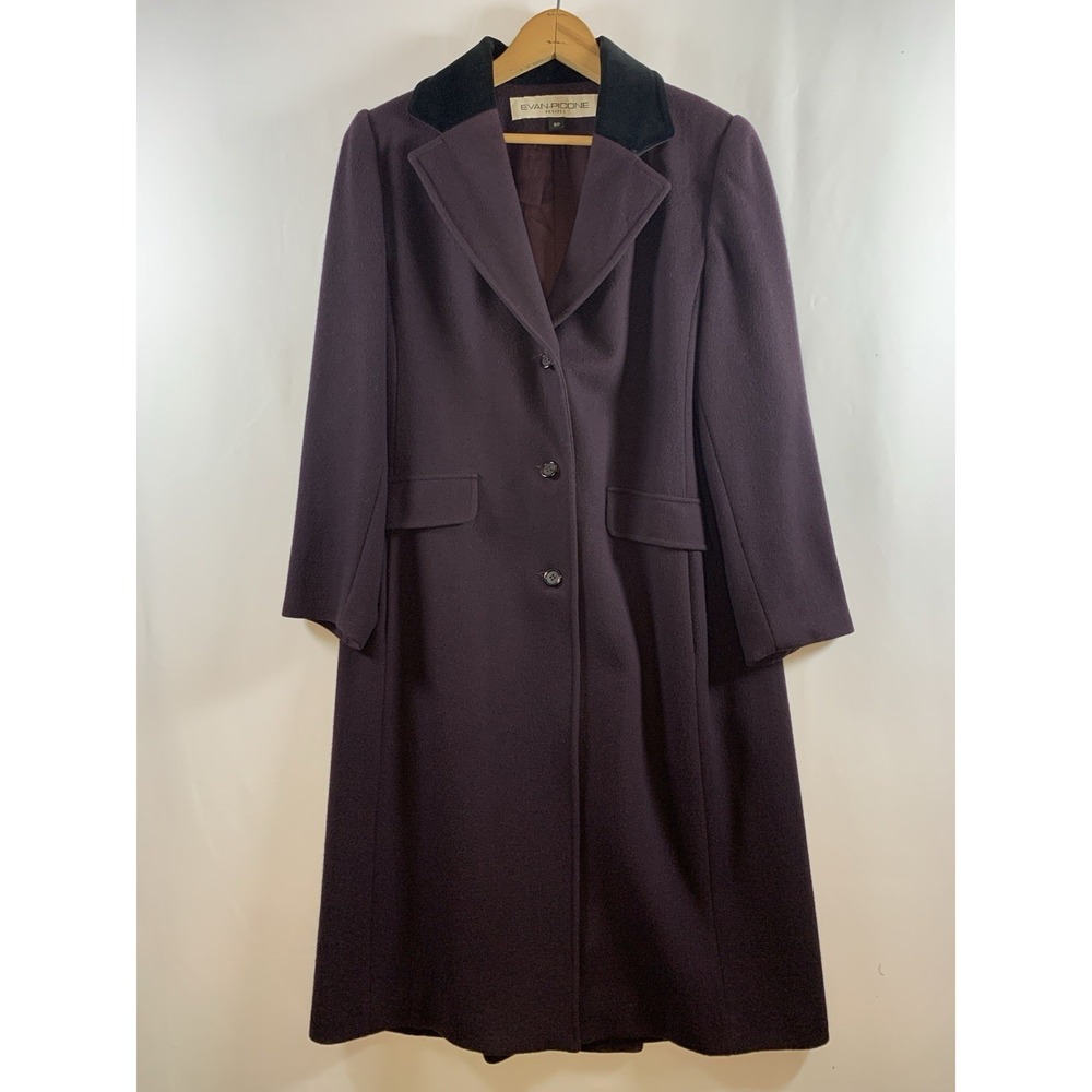 Old Money Womens Wool Velvet Collar Coat Sz 8 Petite Purple Academia Ivy League